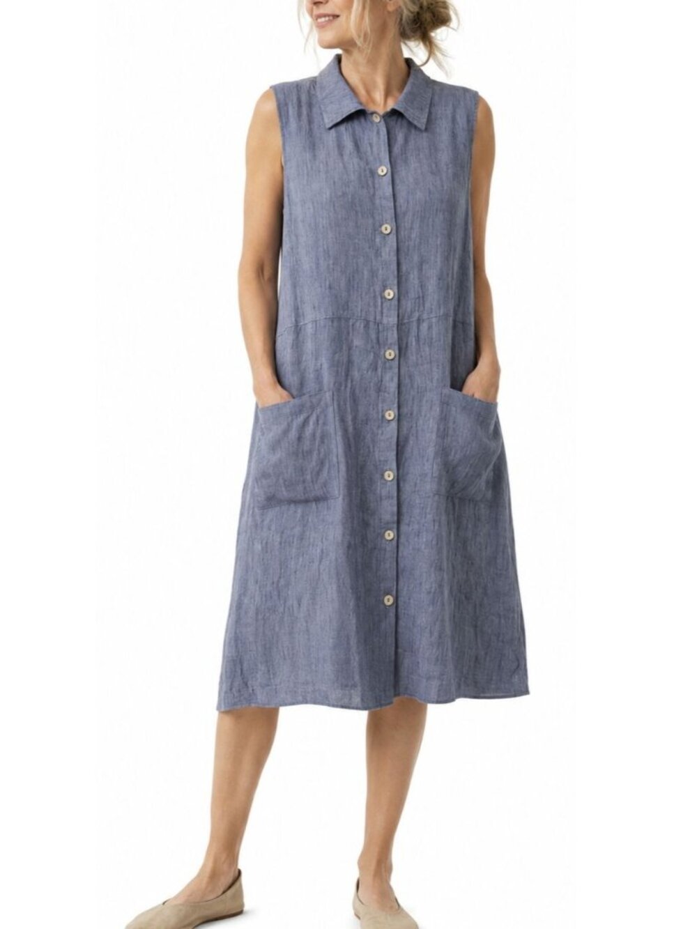 FLAX Jeanne Engelhart Soda Pop Shirt Dress Linen Relaxed Lagenlook Midi
